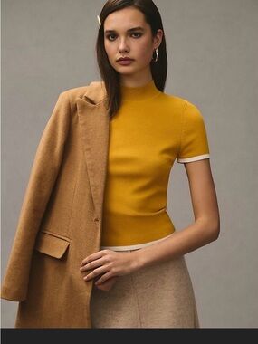 Maeve Mustard Ribbed Mock Neck Sweater